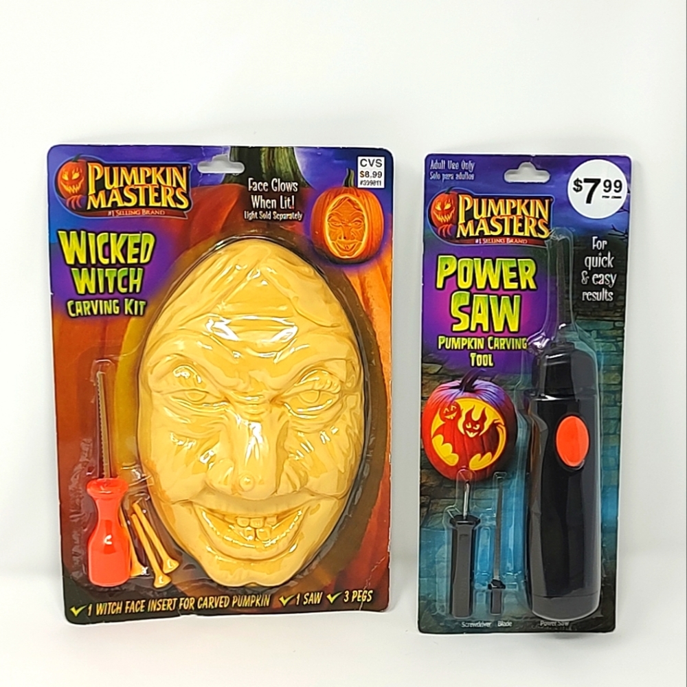 NEW Halloween Pumpkin Masters Carving Wicked Witch Face Kit and Power Saw Bundle